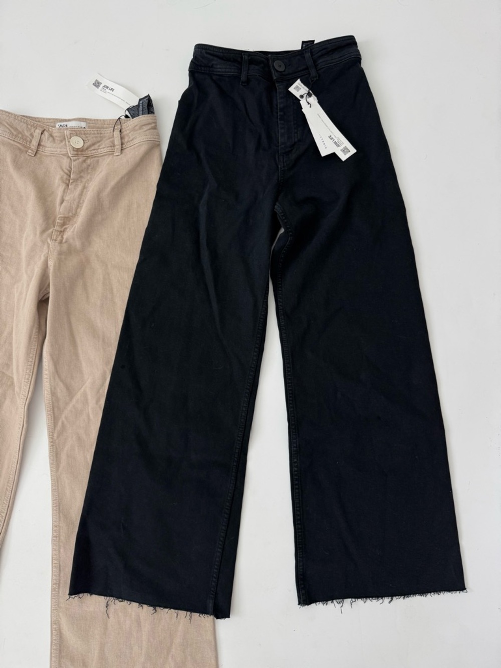 NWT ZARA Marine Straight Jeans Bundle 2 Wide Leg High Rise Black Beige 4 Flaw - Picture 3 of 10